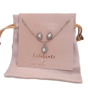 LC LAUREN CONRAD SILVER PLATED RHINESTONE NECKLACE SET NWT